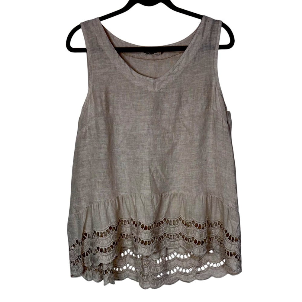 Valentia Maldi Women’s Large Cream Sleeveless Top Vintage Linen Embroidered Lace
